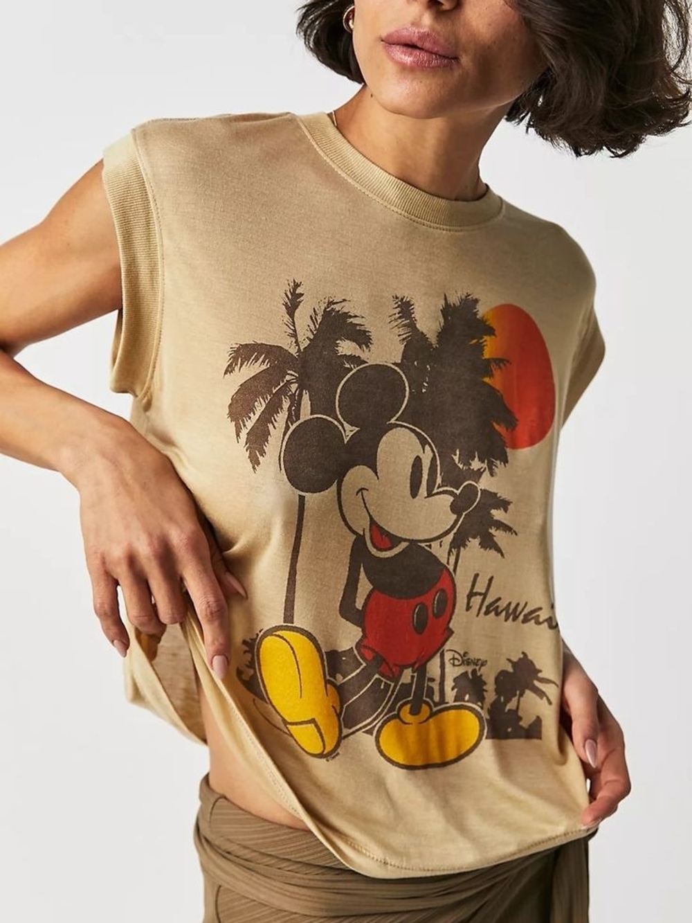 JUNK Food Clothing Mickey Hawaii Tank XS Beige Retro Disney Resortwear Vtg-insp